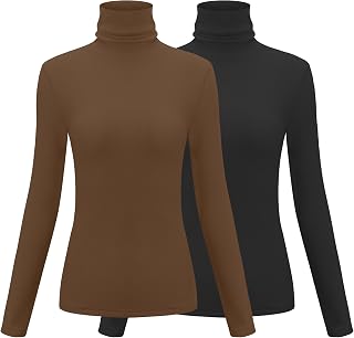 Herou 2 Pack Womens Long Sleeve Turtleneck Slim Fitted Lightweight Casual Active Layer Tops Shirts
