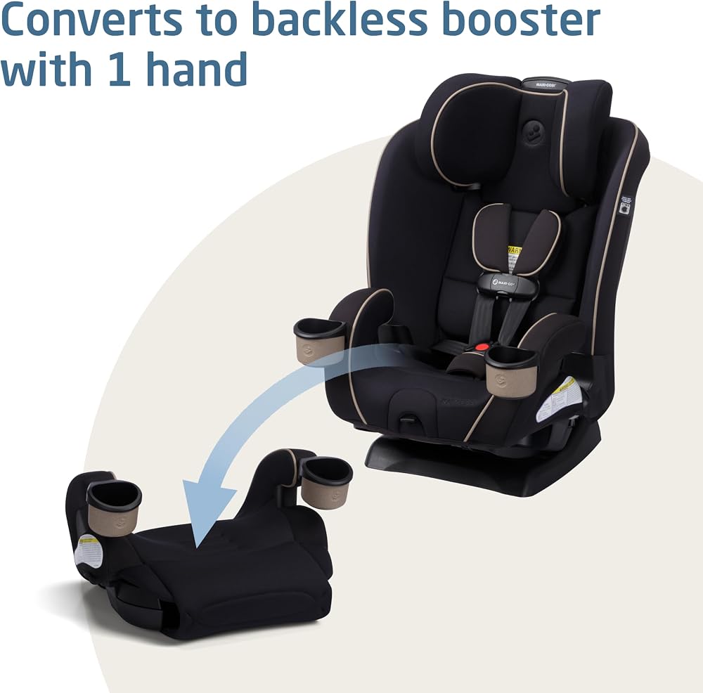 Maxi-Cosi Kani 4-in-1 Infant Kids Convertible Car Seat, Rear-Facing Forward-Facing Carseat, Booster, Slim Fit, Magnetic Buckle, 5-Position Recline, Fits 5-100 lbs, 19-57 in, Caspian Caviar