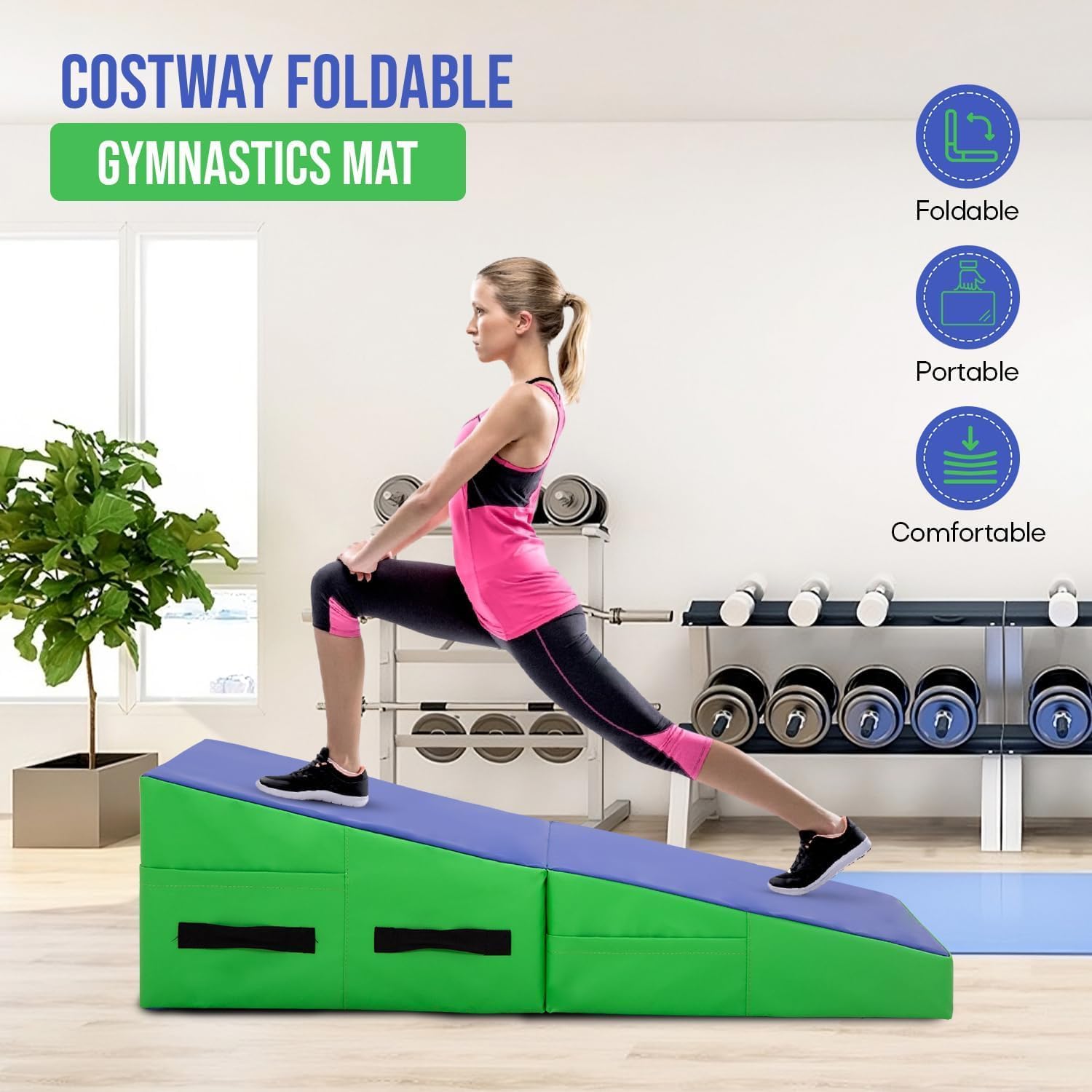 Folding Gymnastics Cheese Wedge Mat, 48"x24"x14", Tumbling Mat with Portable Handle for Kids & Girls Home Fitness Exercise