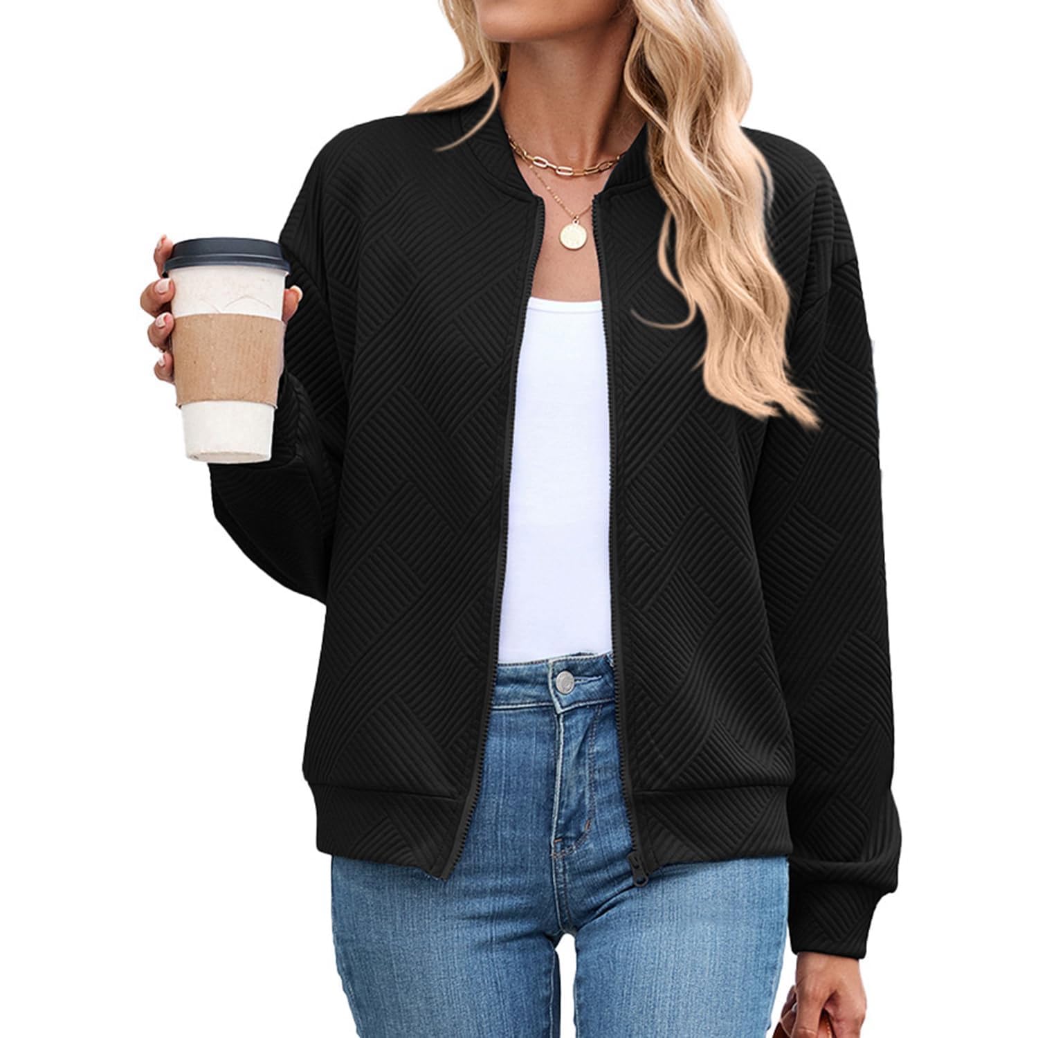 Tomwell Veste Femme Zippé Blouson Décontracté Manches Longues Manteau Léger Sweatjacke