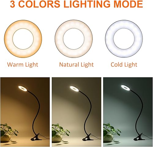 Miniatura 4 de Dpower Luces de lectura con clip, lámpara de escritorio USB de 48 LED con 3 modos de color, 10 brillo, luz de abrazadera de libro de protección