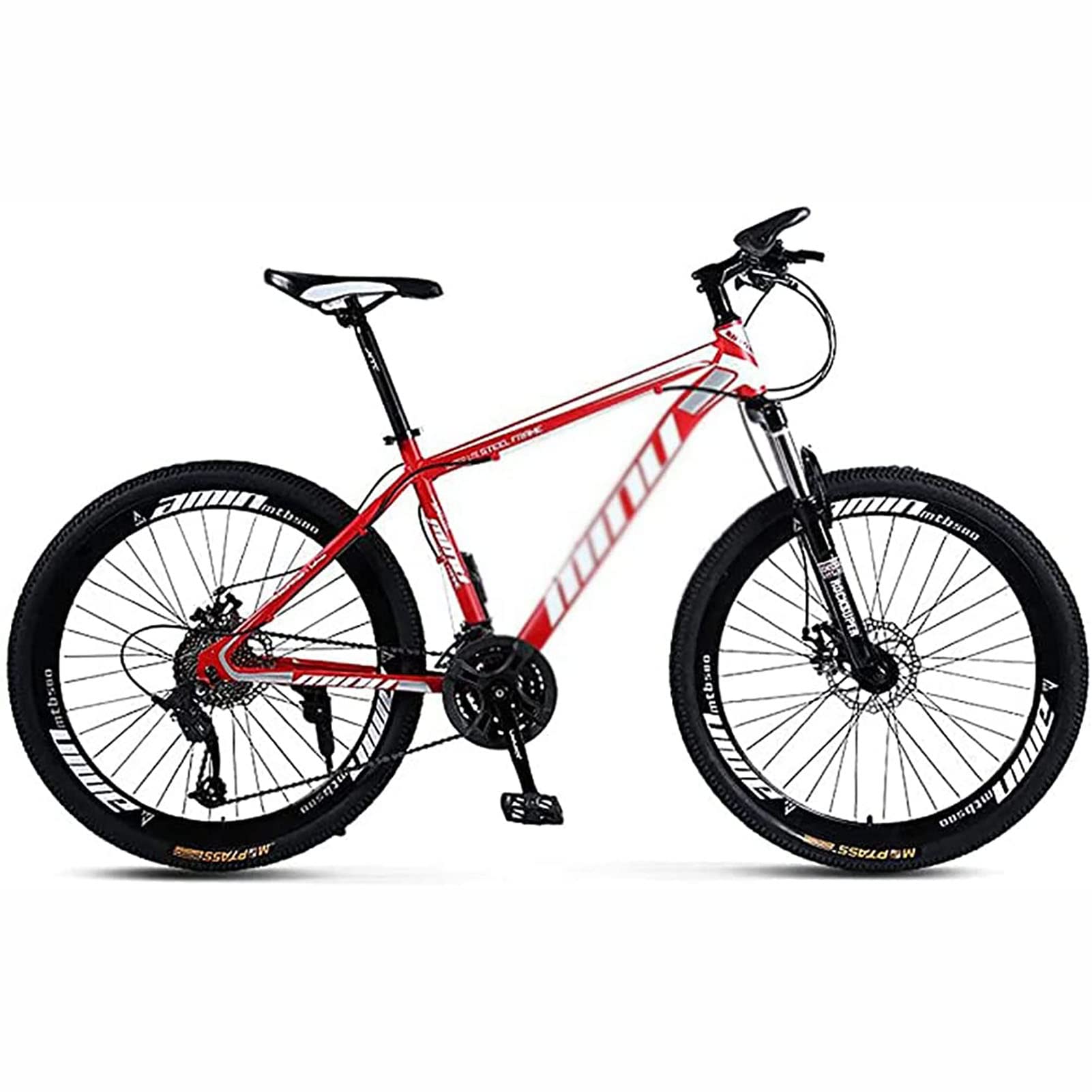 Vélo de montagne 26 pouces tout terrain en acier rouge 21 vitesses pour homme