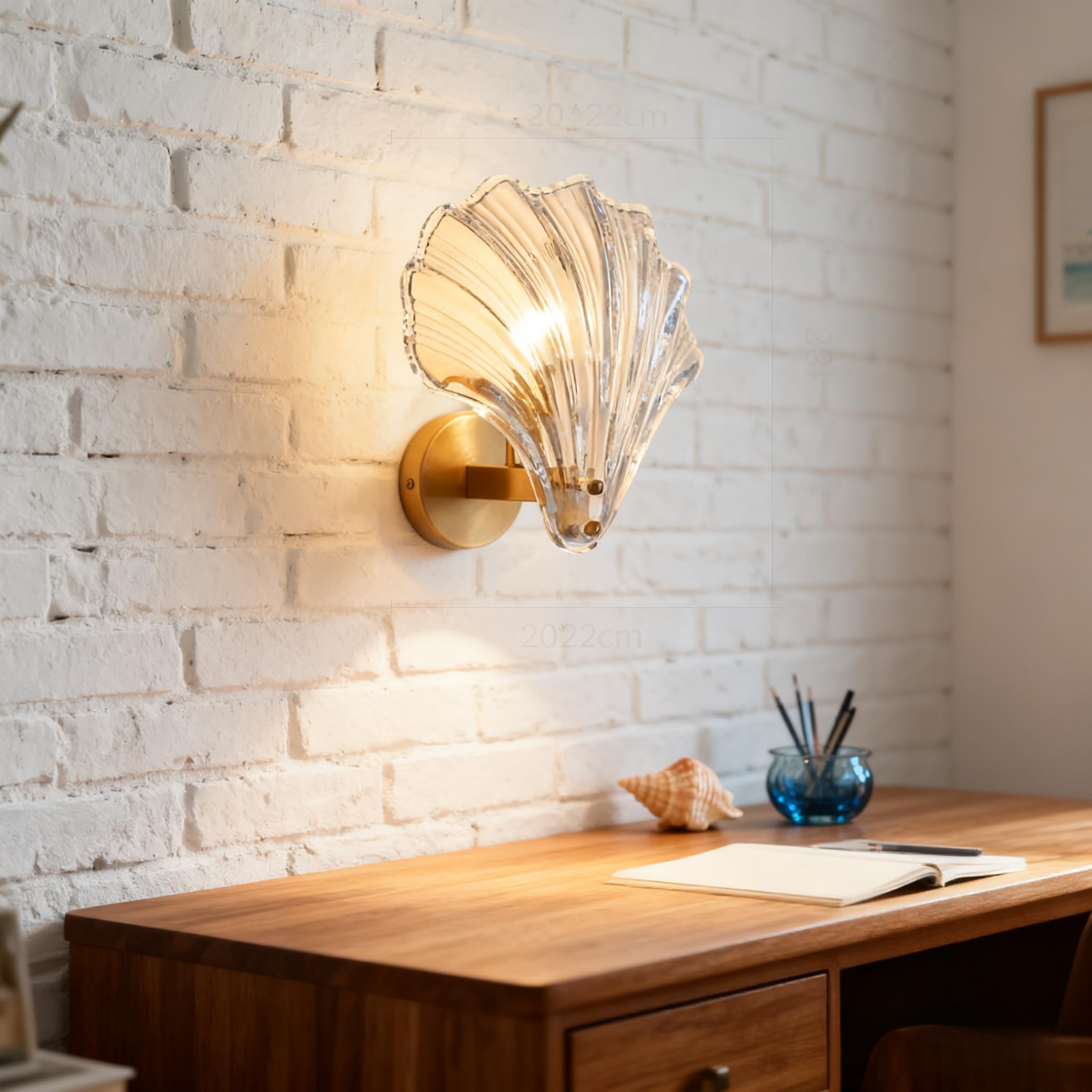 zhxinashu Wandleuchte Muschel,Wandlampe Glas für Schlafzimmer,Bernstein | Art-Deco-Wandleuchte Modern, E14-Leuchtmittel nicht enthalten, für Schlafzimmer, Wohnzimmer, Flur, 20 x 22 cm