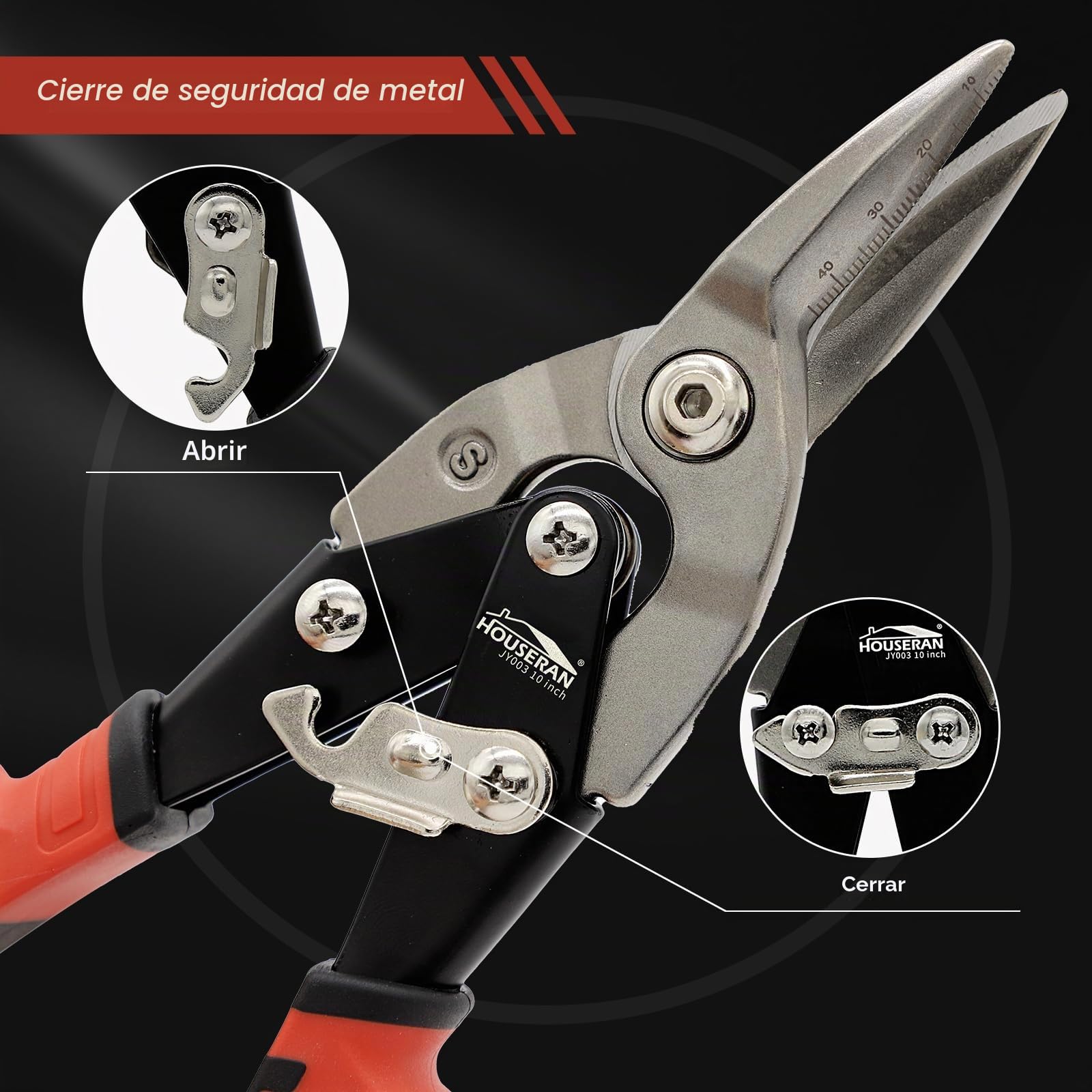 Tijeras para Chapa de 10 Pulgadas, Corte Recto, Cizalla para Metal Pesado de Acero CR-MO con Doble Palanca, Marcas de Medición y Seguro, Tijeras para Cortar Láminas de Metal