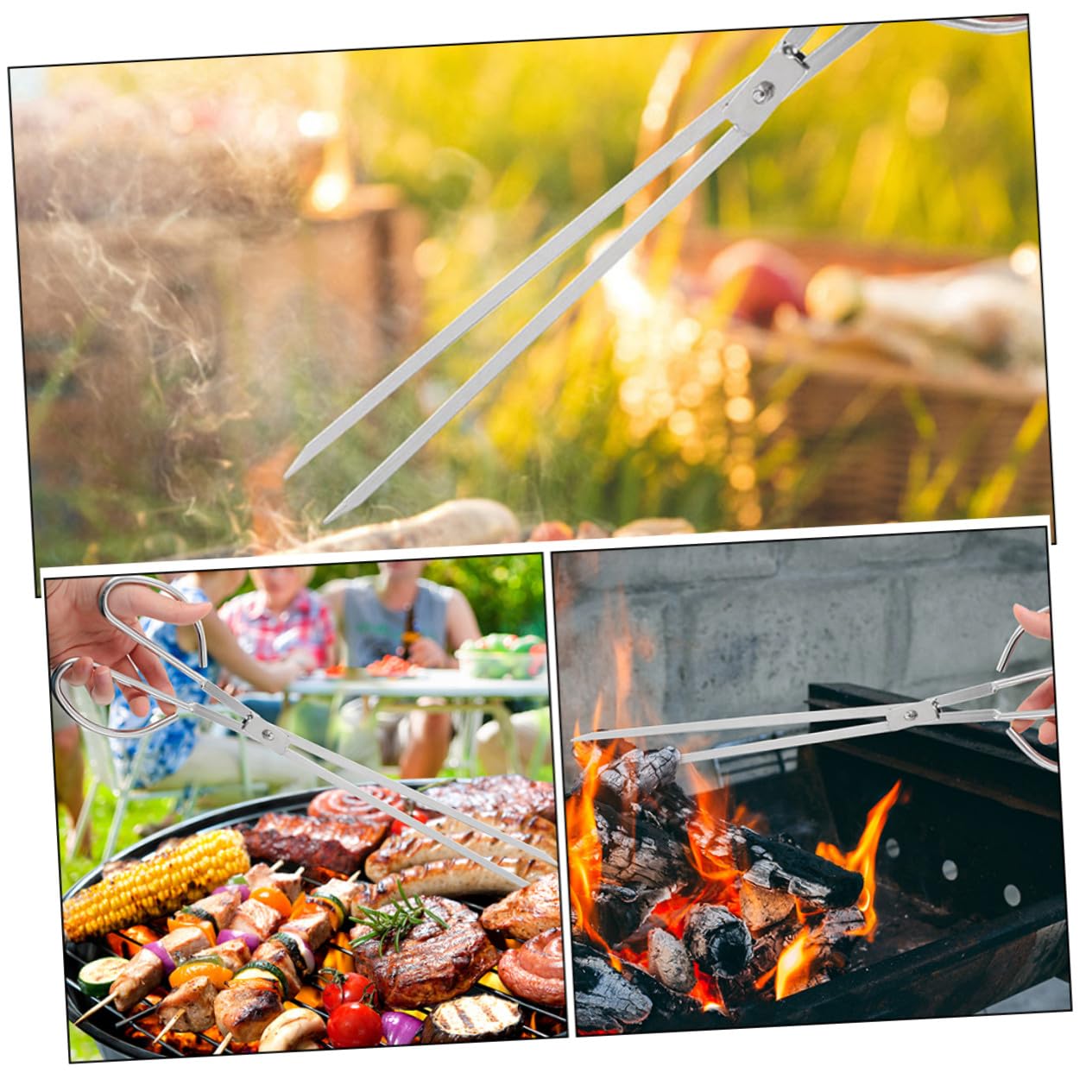 Pinza per Carbonella in Acciaio Inox con Denti Resistente e Versatile per Barbecue Falò e Campeggio per Maneggiare e Rifiuti Allaperto