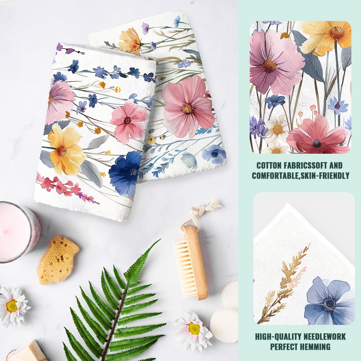 Watercolor Wildflower Hand Towels - Absorbent Color Floral Butterfly Bath Towels for Home, Hotel, Spa, Gym, Yoga, Nautical, Beach - Set of 2 - 14"x28" - Image 4