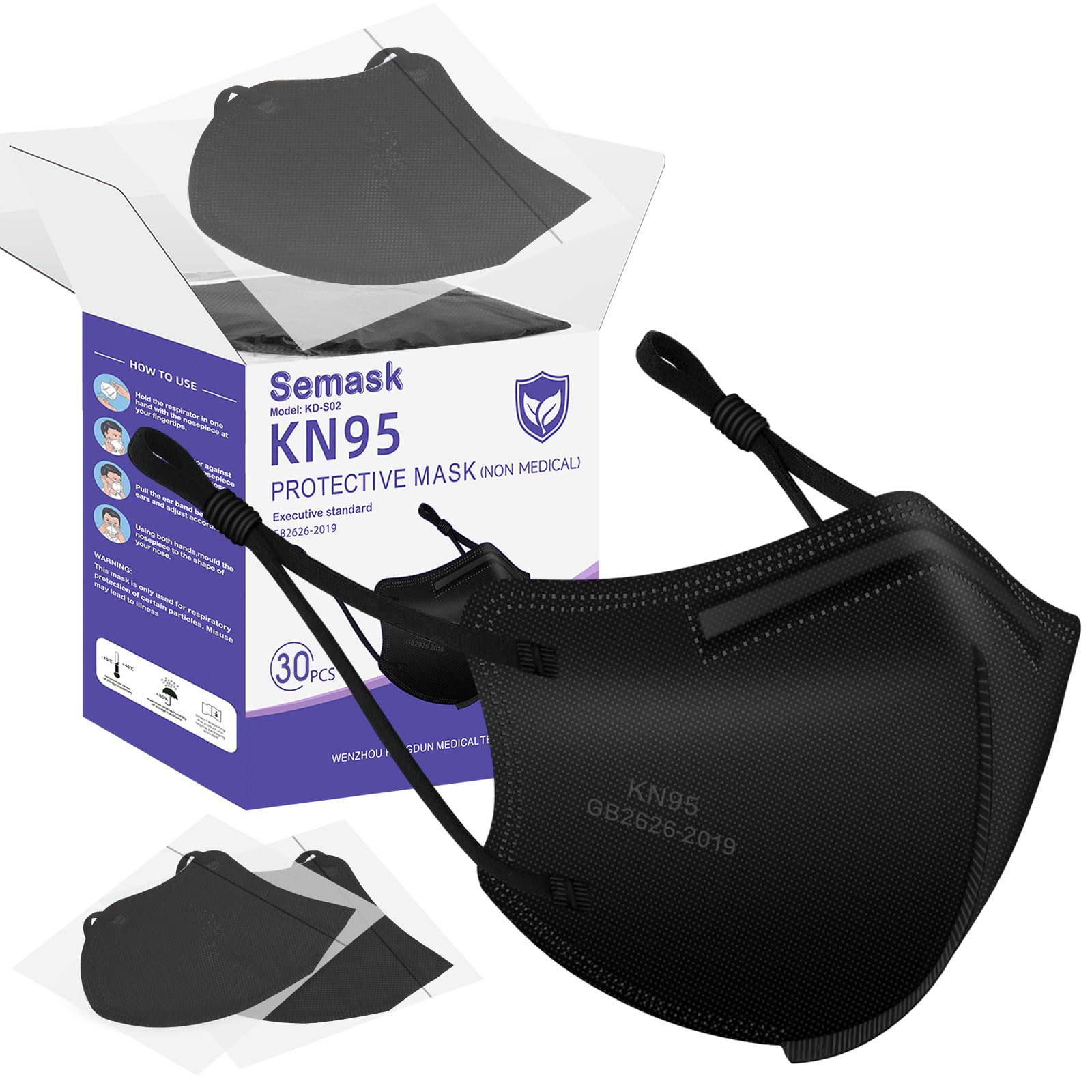 KN95 Adjustable Masks 30 Pack, Individually Wrapped Disposable Respirator Masks with Adjustable Ear Loops