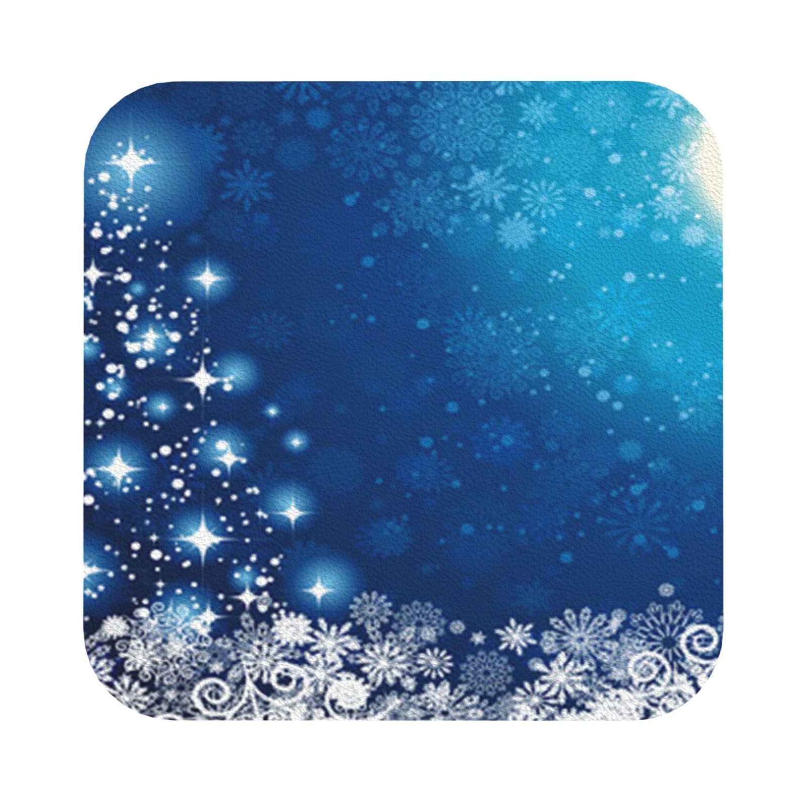 Blue christmas snowflake PU Leather Coasters Set of 6 Square Drink Coasters
