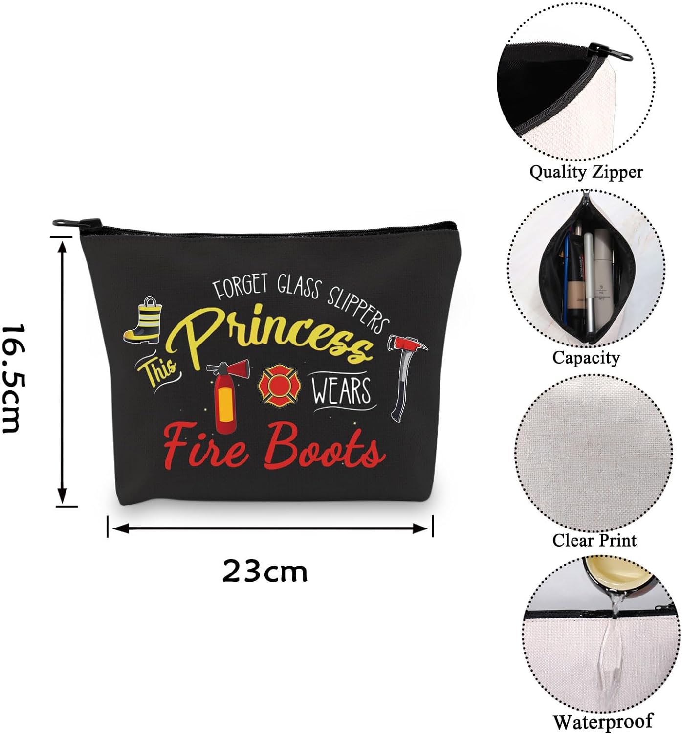 VAMSII レディース 消防士 メイクアップバッグ 消防士 ギア トイレタリー トラベルバッグ このプリンセスはファイアーブーツを