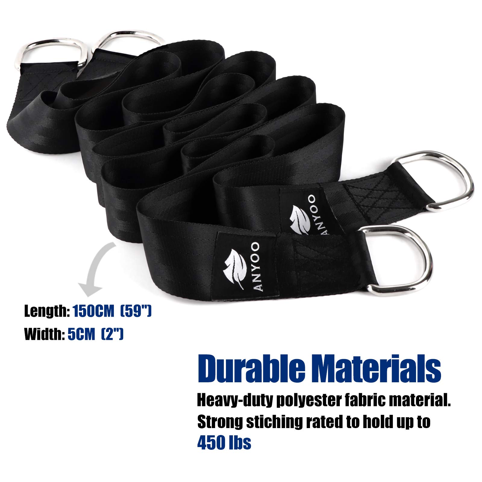 Anyoo Tree Swing Straps-Hängekit, haltbare 59 "Lange × 2" breite Gurte, schwere Stahlkarabiner, einfach und schnell, gut für Schaukeln und Hängematten