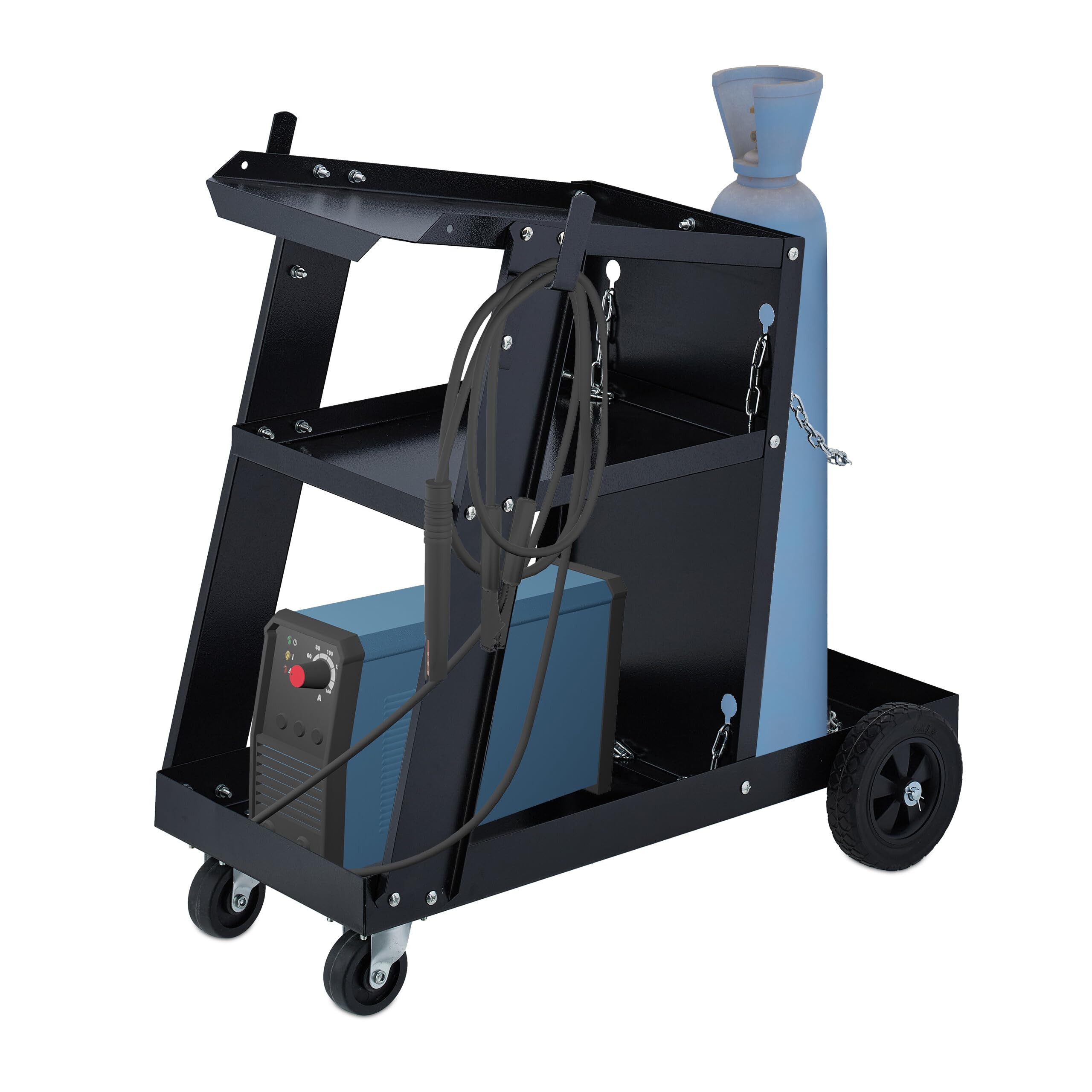 Relaxdays Welding Trolley, 3 Shelves, Storage Space for Gas Cylinder, Equipment Cart, load 90 kg, HxWxD: 69 x 40 x 71 cm, Steel