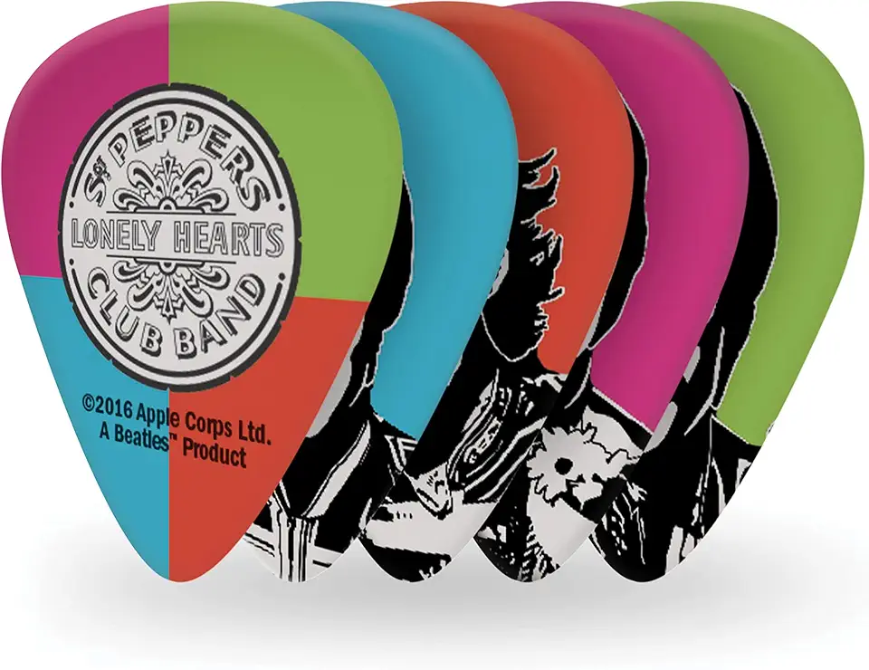 Palhetas de guitarra D'Addario Beatles - Palhetas de guitarra colecionáveis dos Beatles - Sgt. Pepper 50th - Médio