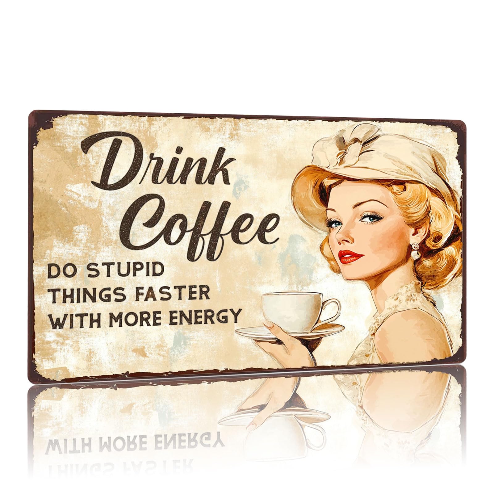 Vintage Metal Tin Sign Drink Coffee Do Stupid Things Faster With More Energy Wall Decor For Farmhouse Backyard Home Kitchen Bar Yard 128 Inch Custom Private Property Signs Outdoor