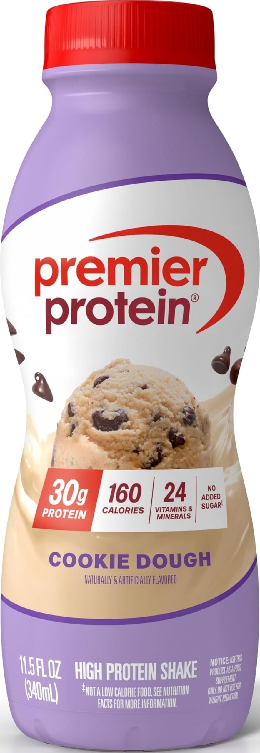 Premier Protein Shake, Cookie Dough, 30g Protein, No Added Sugar, 24 Vitamins & Minerals to Support Immune Health, 11.5 fl oz, 1 Pack
