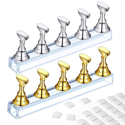 Juego de 2 soportes de práctica de uñas acrílicas, soporte magnético para exhibición de uñas, herramienta de manicura con masilla adhesiva