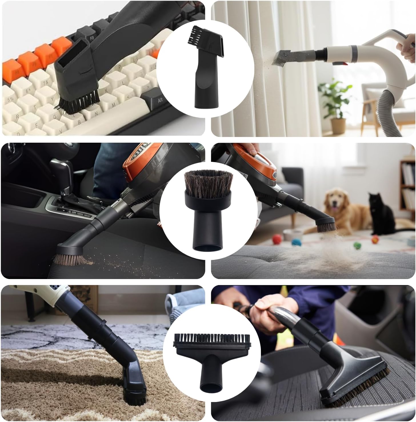 Replacement Vacuum Attachments & Brushes Plus Universal Adapter Kit Compatible with Shop Vacs Accessories 2-1/4" 1-7/8" 1-3/8" 1-1/4 Inch Flexible Vacuum Crevice Attachment Tool (12PCS)