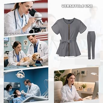 Scrubs Set,Nurse Uniform,Uniforms Women's Essential,Women's Medical Suit with Zipper,V-Neck Healthcare Scrub