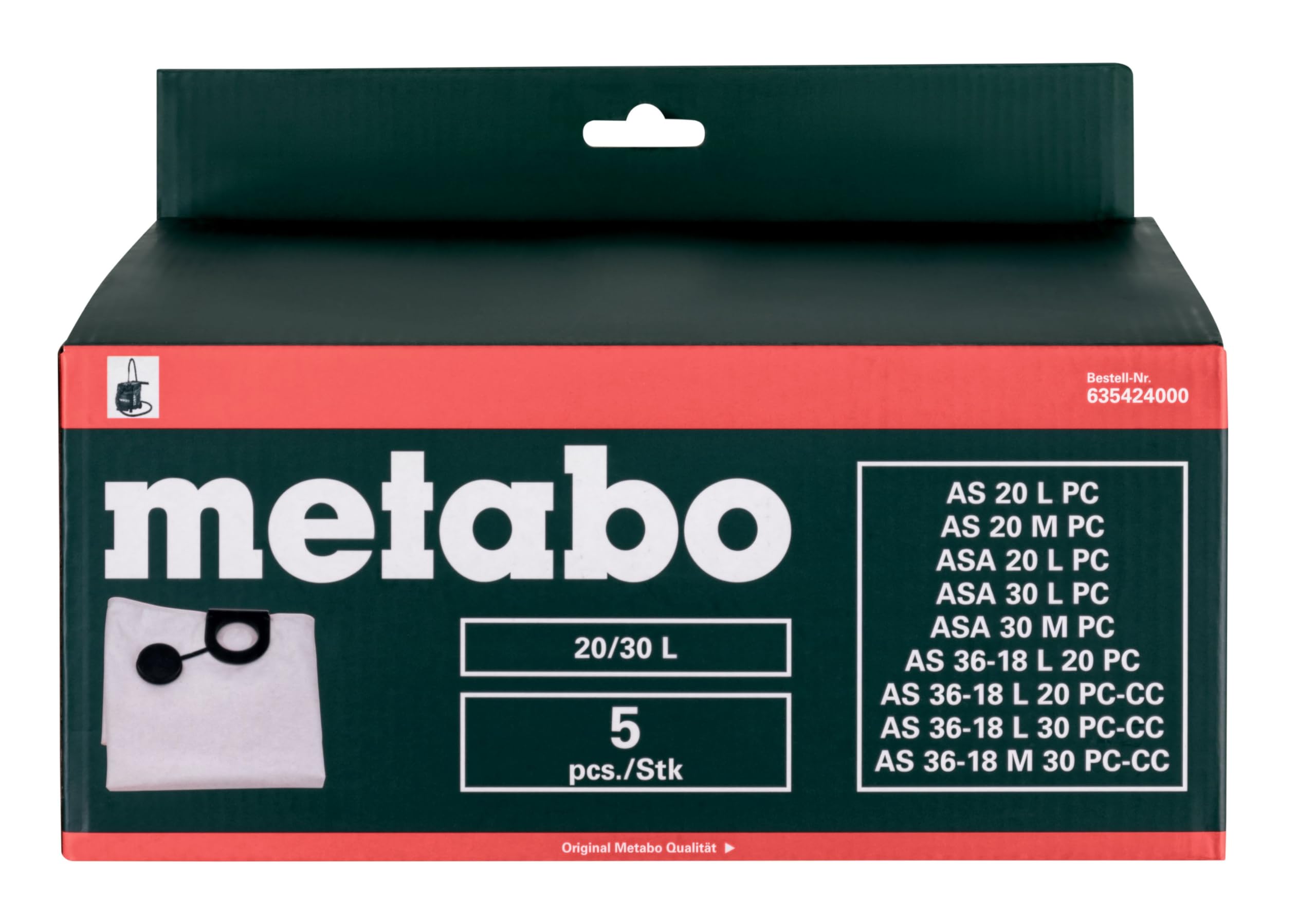 Metabo 5 bolsas de filtro de fieltro 20/30 litros
