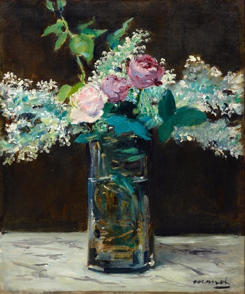 ArtDirect Édouard Manet 15x17 Gallery Wrapped Canvas Museum Art Print Titled: Vase of White Lilacs and Roses (1883)