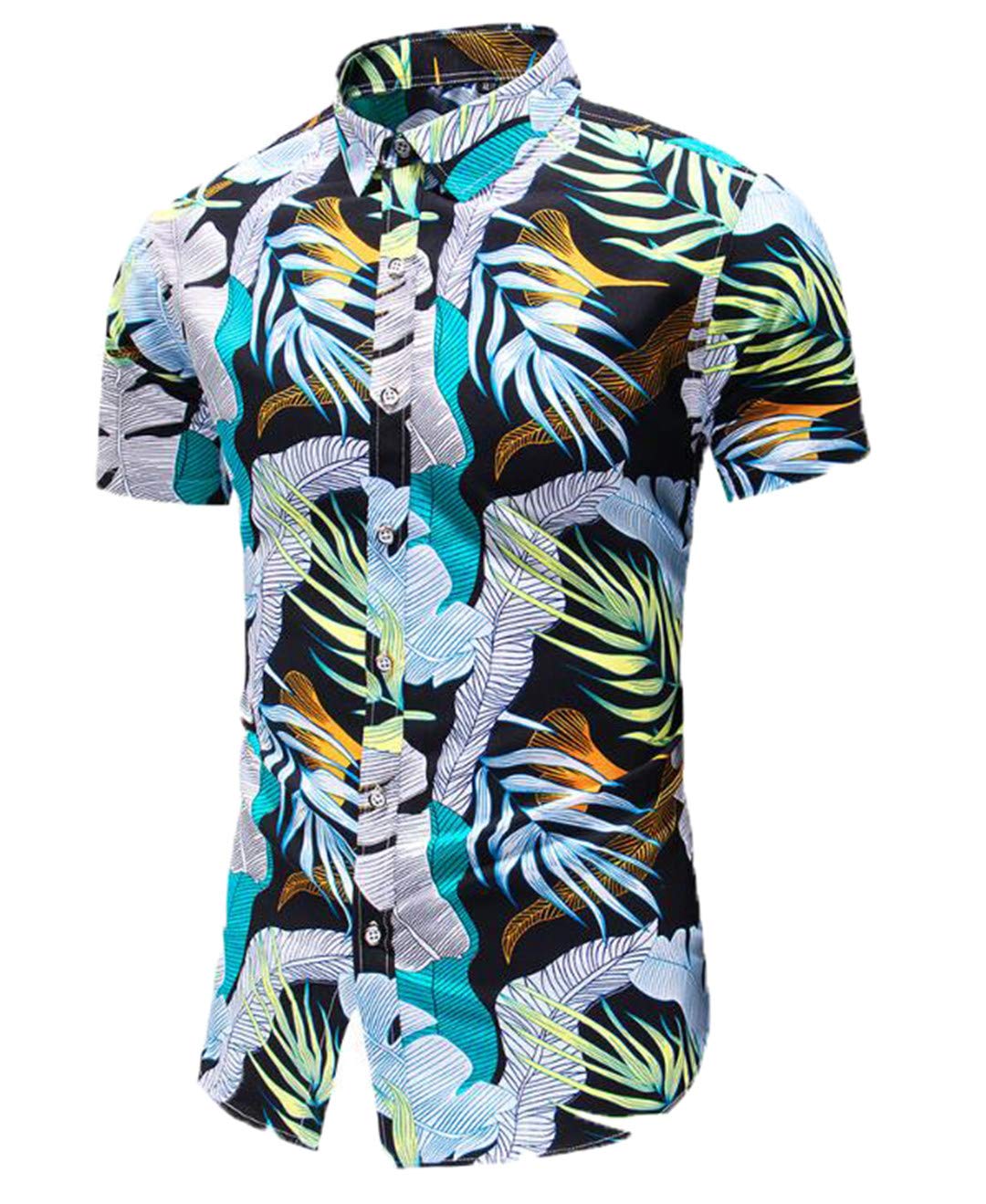 Vintage Short Sleeve Men Shirt Blouse Tops Casual Beach Hawaiian Vacation Shirt