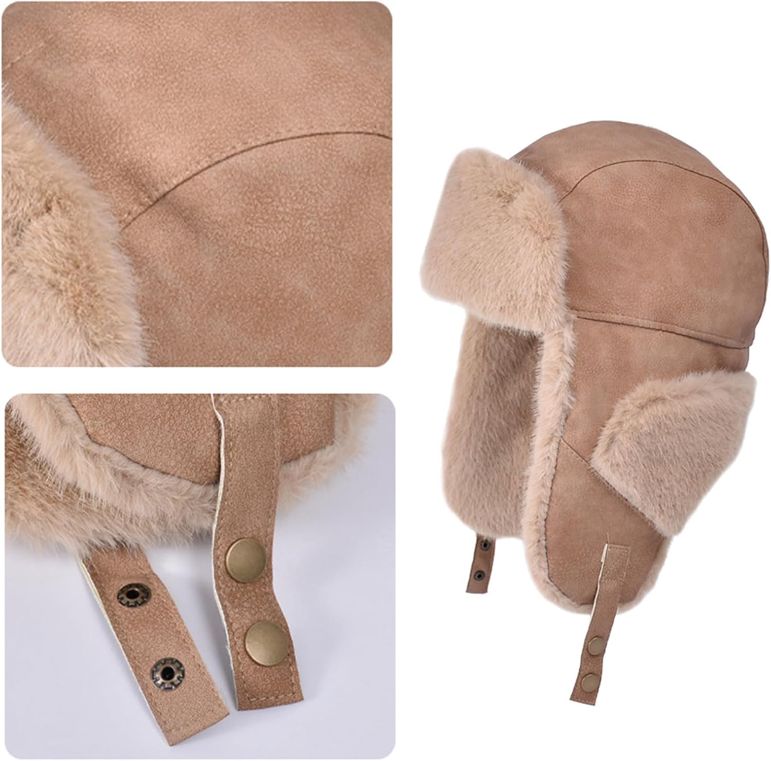 Women's Russian Ushanka Trapper Hat Thermal Warm Windproof Fleece Lining Earflap Caps for Skiing Hiking and Commuting Windpro Mocha
