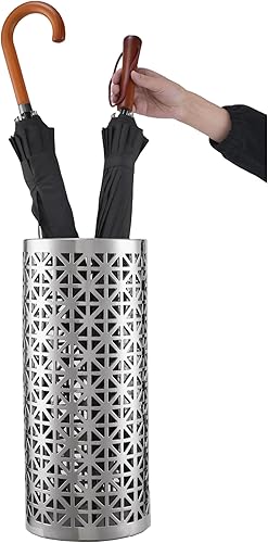 Miniatura 4 de HOZUSO Soporte de cerámica plateada para paraguas hueco para paraguas tallado a mano para entrada, oficina, puede caminar, organizador independiente
