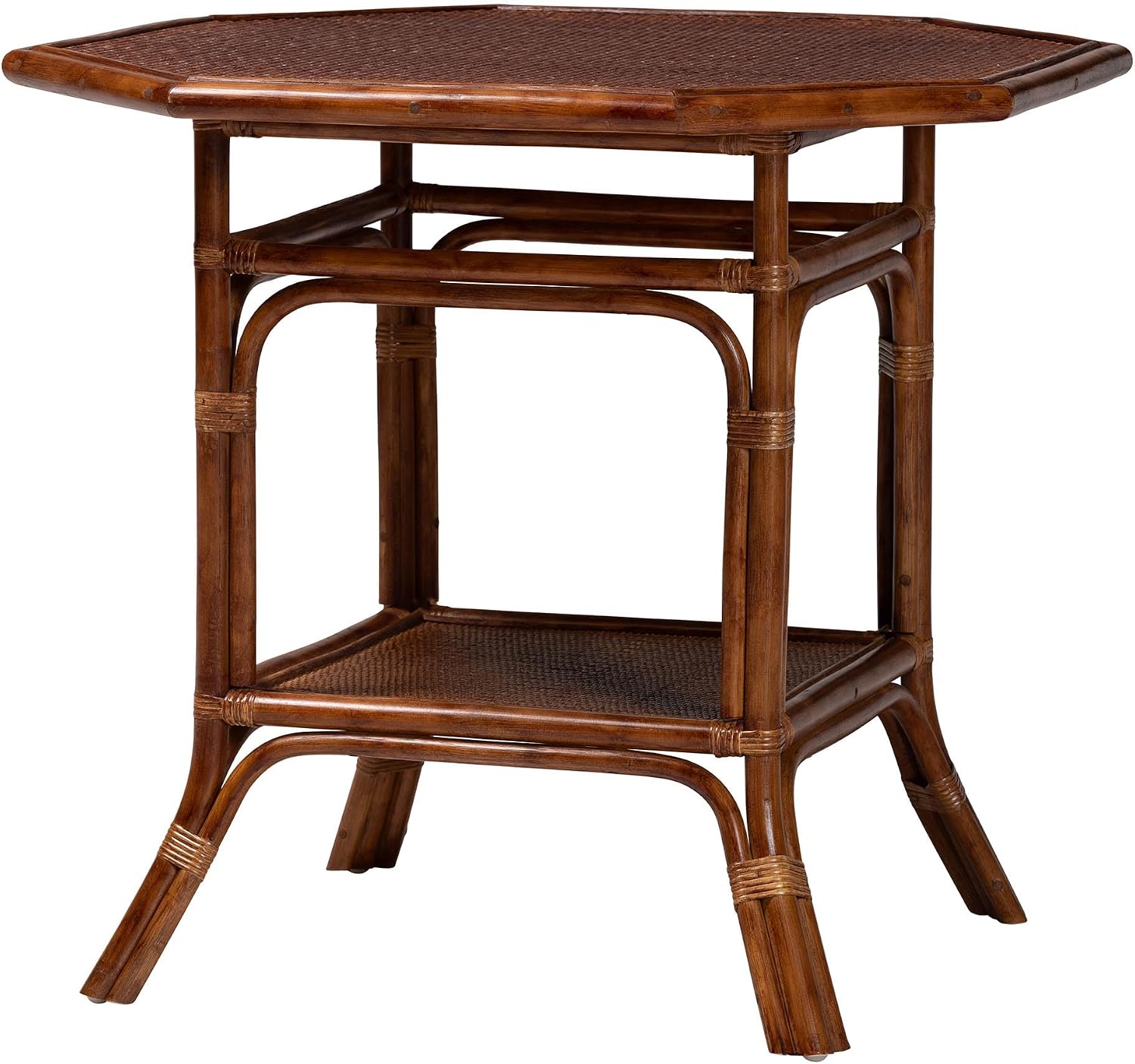 Bali & pari Jayanti Marbled Tortoise Natural Rattan Dining Table - Handwoven Wicker Bistro Table with Open Shelf