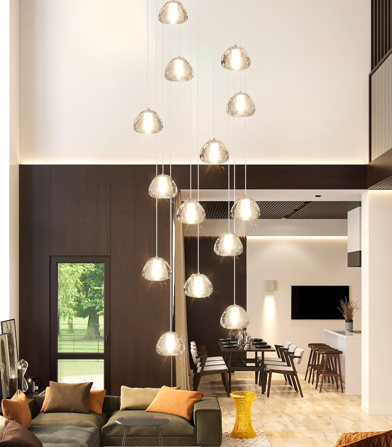 14-Light Modern Chandeliers for Entrance High Ceiling Chandelier Stairwell Long Lights Fixture LED Ceiling Light Bubble Crystal Adjust Hanging Pendants Lighting for Hallway Foyer Living Room