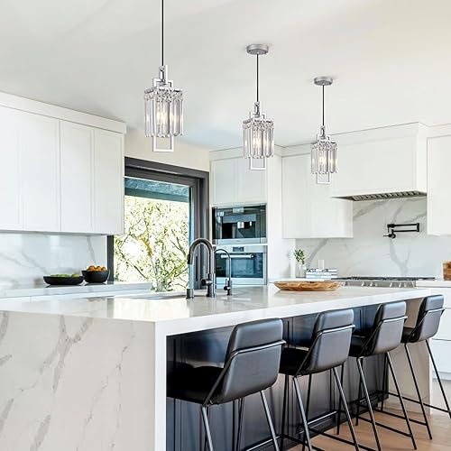 Miniatura 6 de lighceac Moderna lámpara colgante plateada para isla de cocina y comedor, lámpara industrial pequeña colgante de cristal para dormitorio, entrada,