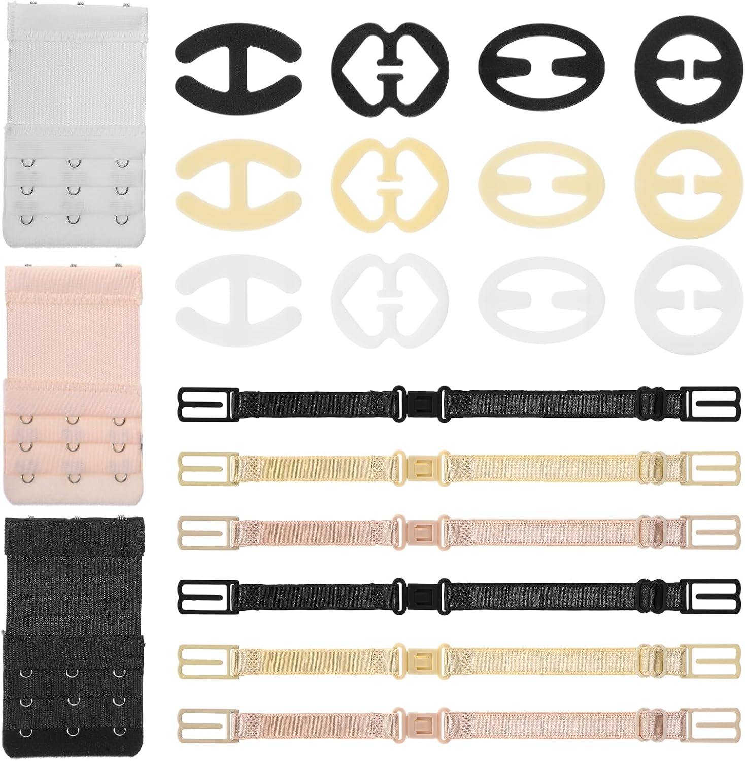21 PCS Bra Strap Clips Racerback Bra Clips Elastic Bras Extender Conceal Tool Adjustable Anti-Slip Buckles 3 Hook Lingerie Extension Bras Accessories for Women