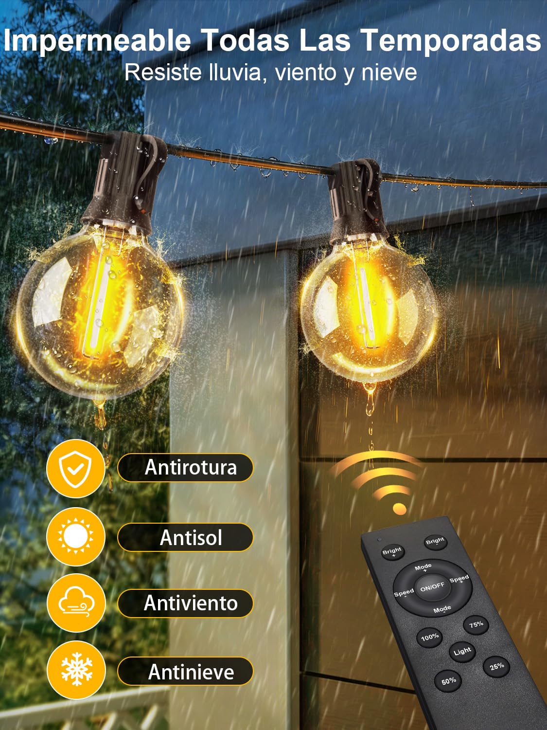 Guirnalda Luces Exterior 30M, Control App Guirnaldas de Luces Exterior con G40 Bombillas, 4 Modos y Música Sync IP44 Impermeable Luces Led Interior para Jardín, Terraza, Fiesta