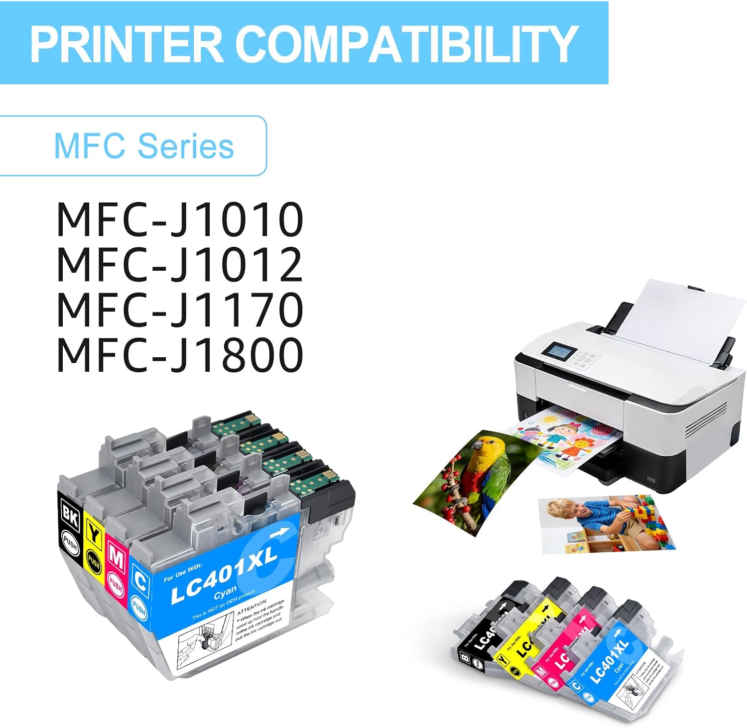 greencycle LC401XL Ink Cartridges for Brother Printer Replacement for LC401XL Ink Cartridges Black & Color 8 Pack Compatible with MFC-J1010DW MFC-J1170DW MFC-J1012DW MFC-J1800DW Printer
