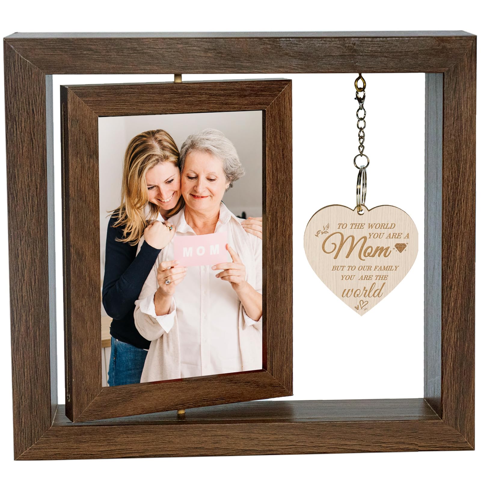 Photo 1 of YXJDJFS Mothers Day Gifts From Daughter Son, 4x6 Rotating Picture Frame Double-Sided Display Photo with Warm Heart Pendant for Mom Mother-In-Law Wood Tabletop Picture Frame Birthday Gifts