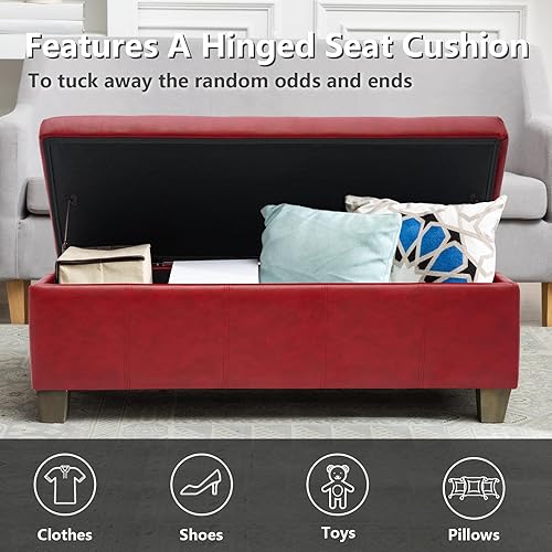 Miniatura 38 de Otomana de piel sintética negra con almacenamiento, banco rectangular extra largo de almacenamiento para dormitorio y sala de estar Negro