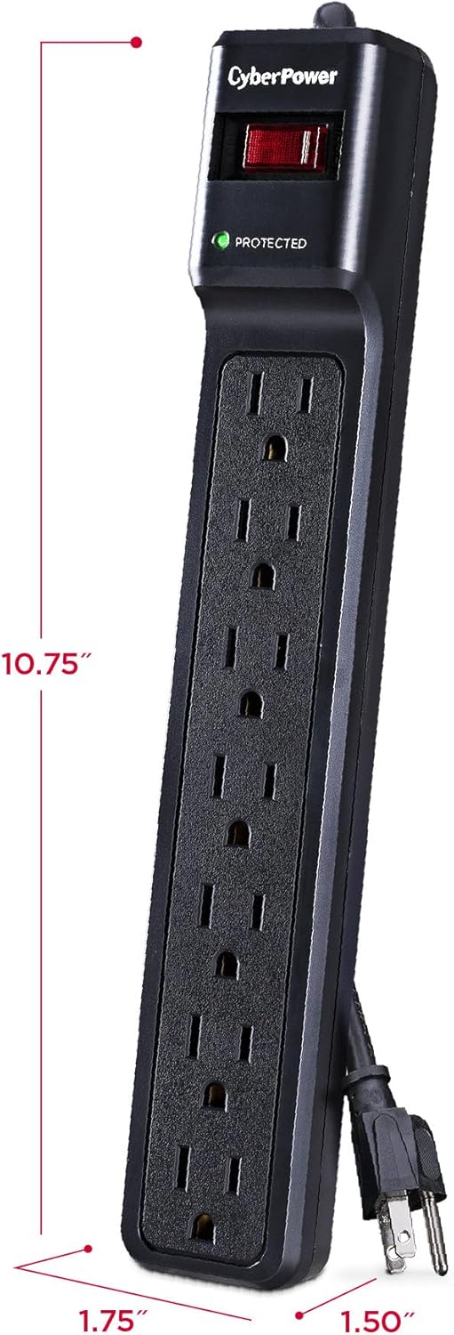 CyberPower CSB7012 Essential Surge Protector, 1500J/125V, 15A, 7 Outlets, 12 Foot Power Cord, Black, UL Listed