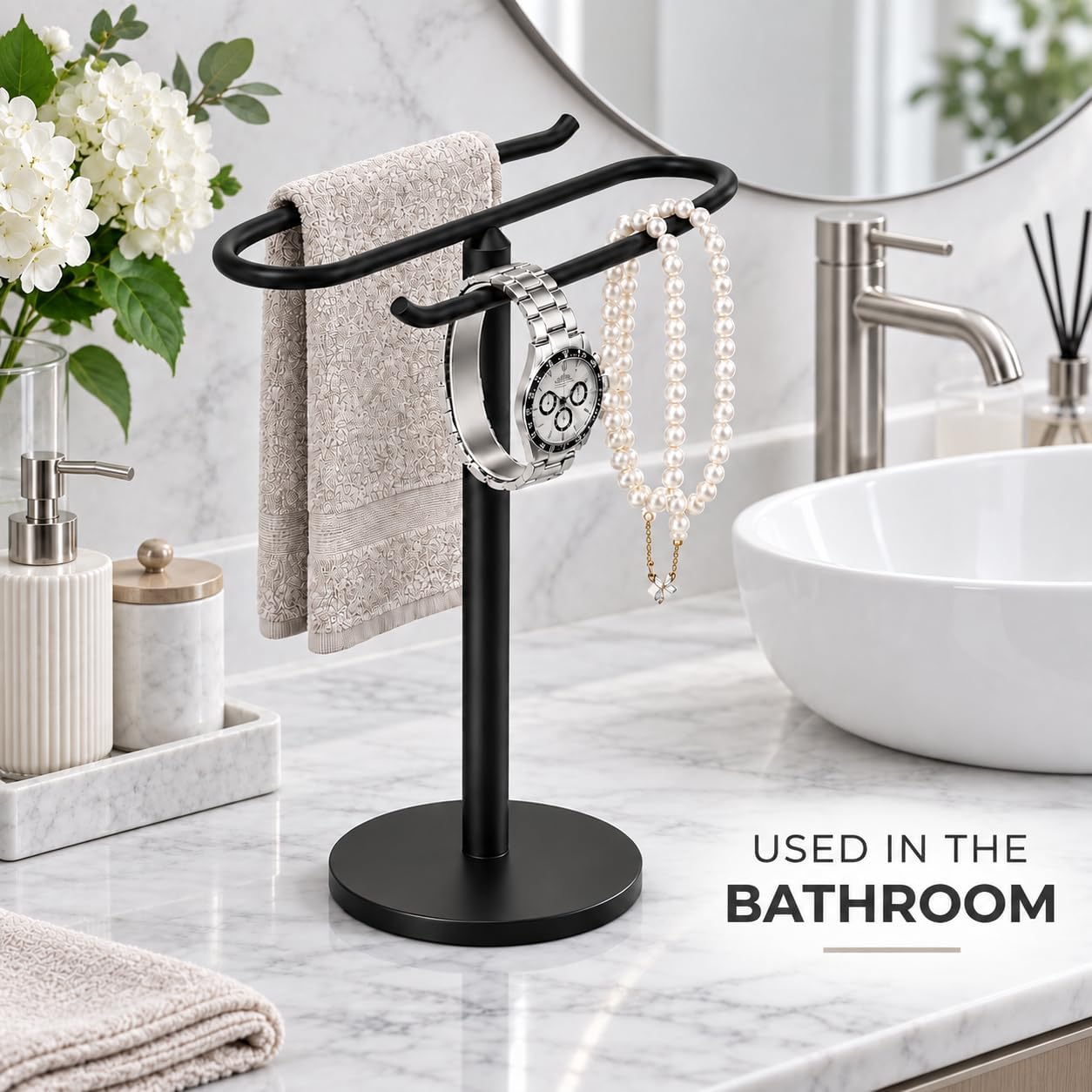 Hand Towel Holder Stand,S-Shaped Free-Standing Towel Rack Black SUS304 Stainless Steel Towel Bar Rack Stand Stand Hand Towel Rack Standing Towel Bar for Bathroom Kitchen Vanity Countertop