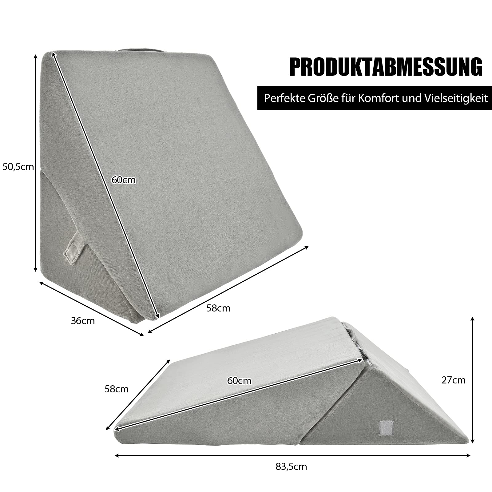 COSTWAY Keilkissen Lesekissen Rückenkissen Beinkissen, Memory Foam Bezug Waschbar, Reflux Kissen Erwachsene Bettsitzkissen Ergonomisch Venenkissen Relaxkissen für Bett & Sofa, 58x36x50,5cm (Grau)