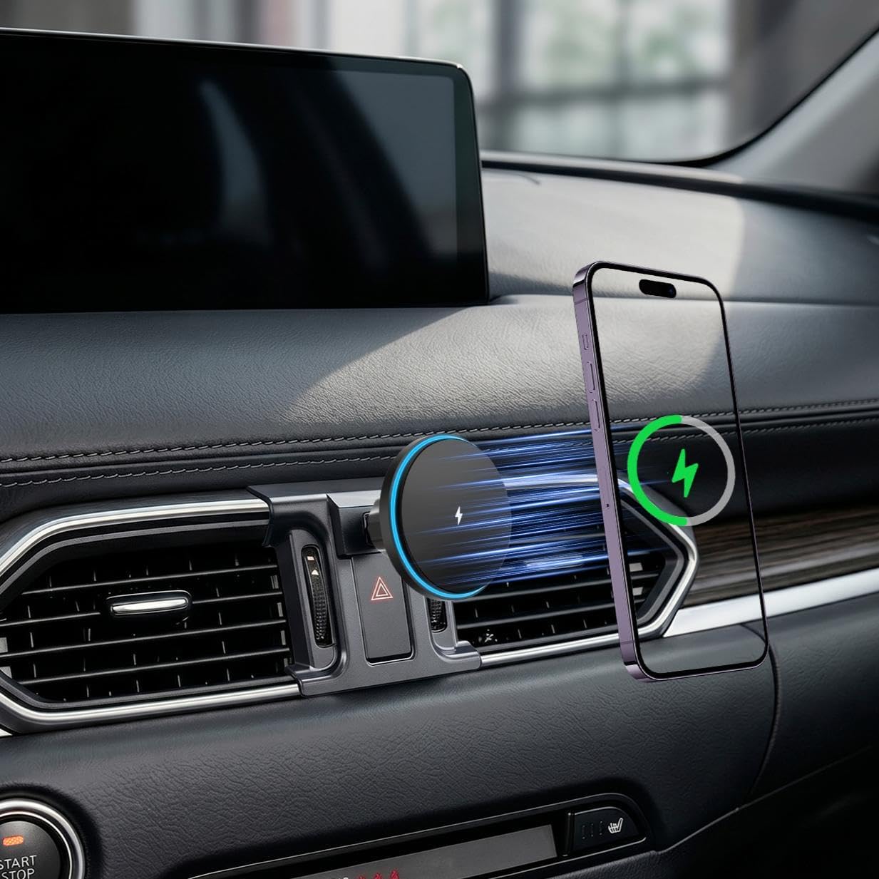 Car Phone Holder, Car Mount for Mazda CX5 2017-2025, 15W Wireless Charger, Magsafe Magnetic Navigation Stand Fit for iPhone 17 16 15 14 13 12 Pro Max Plus Mini, Magsafe Case, All Phones