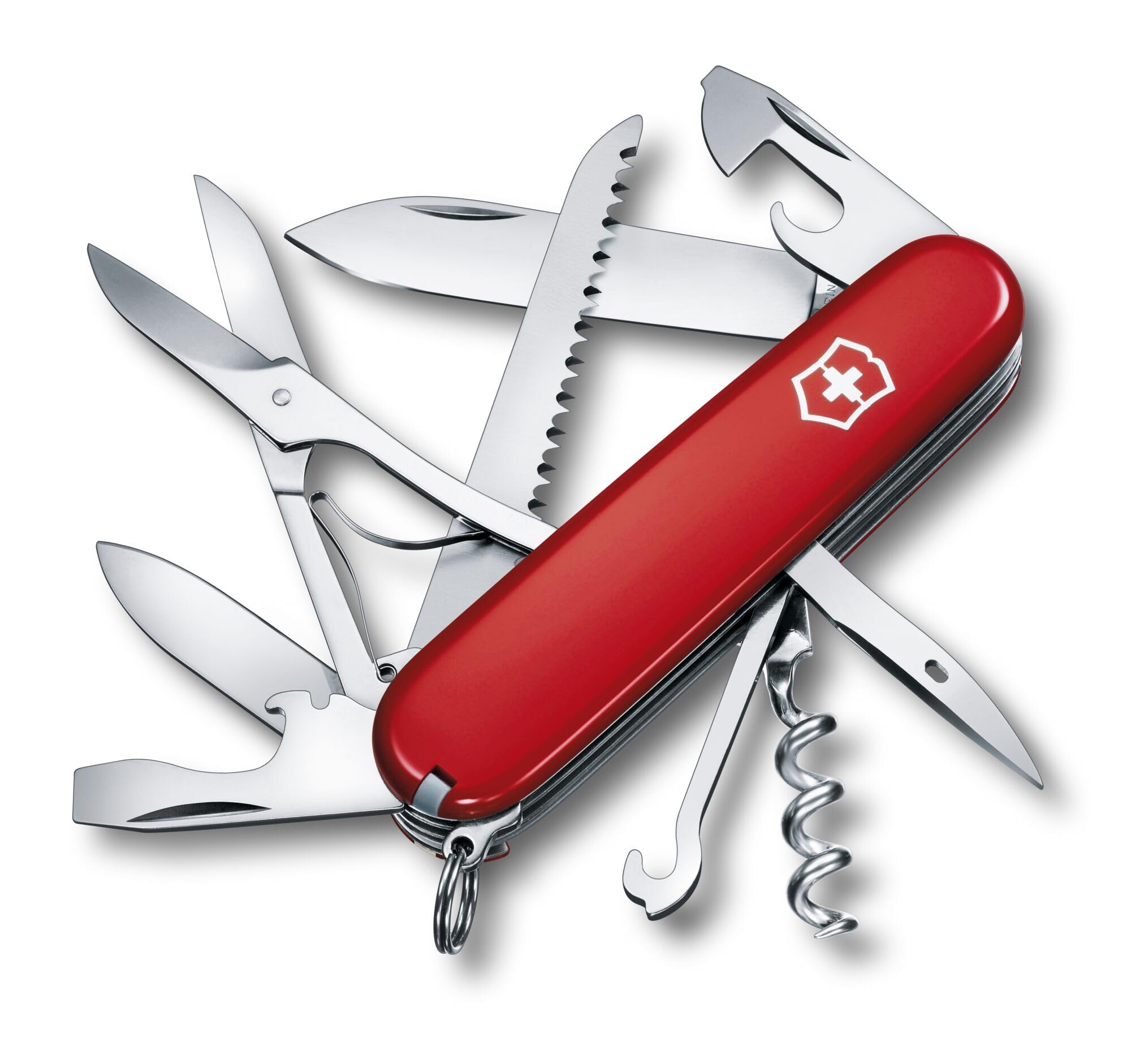VictorinoxHuntsman Swiss Army Knife, 15 Functions, Swiss Made Pocket Knife with Large Blade, Screwdriver, Scissors and Wood Saw - Red