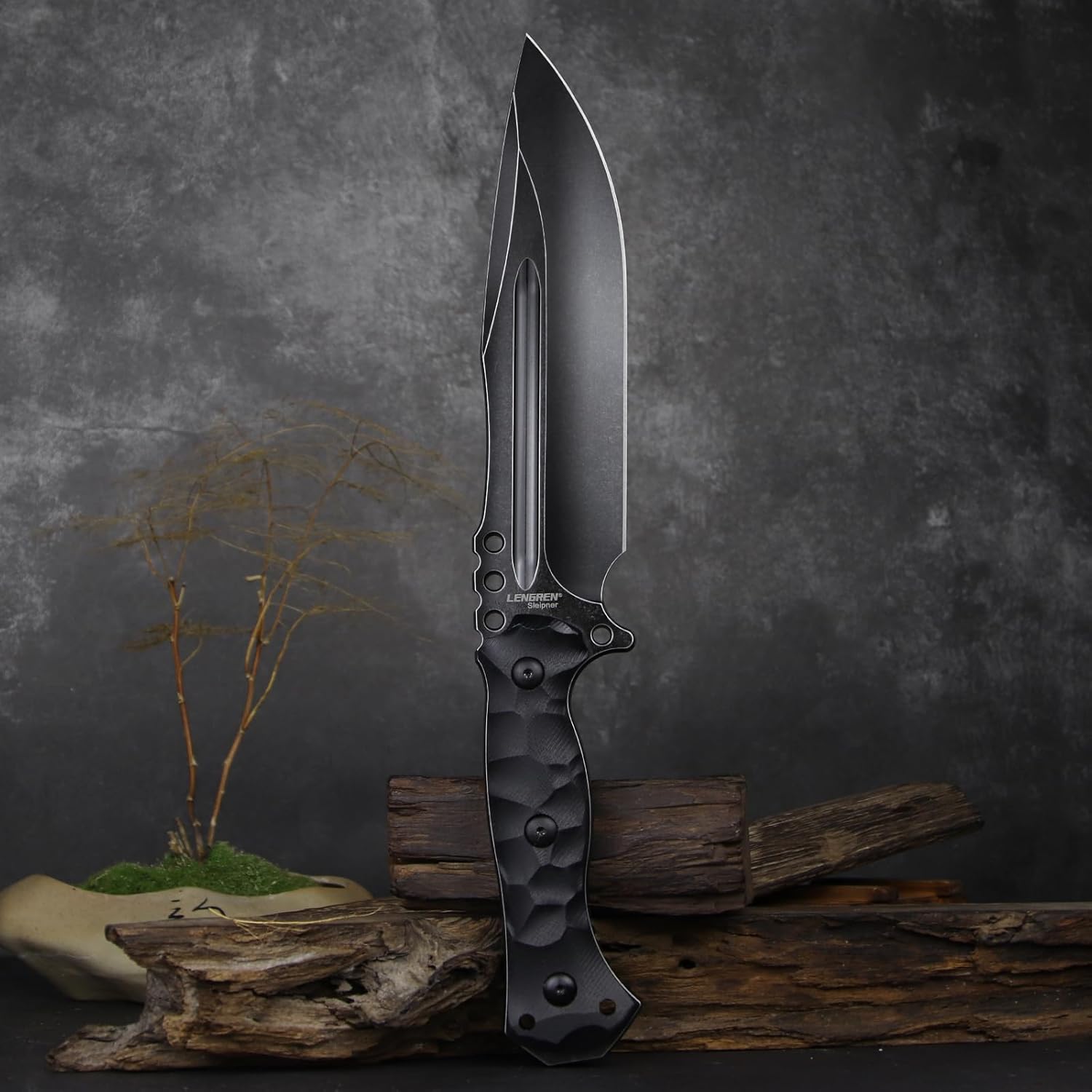 LENGREN【Chief 12.6 Inches THK Full Tang Drop Tactical Fixed Blade Knife Sleipner Steel G10 Handle Kydex Sheath for Camping,Hiking,Hunting,Fishing (Black)