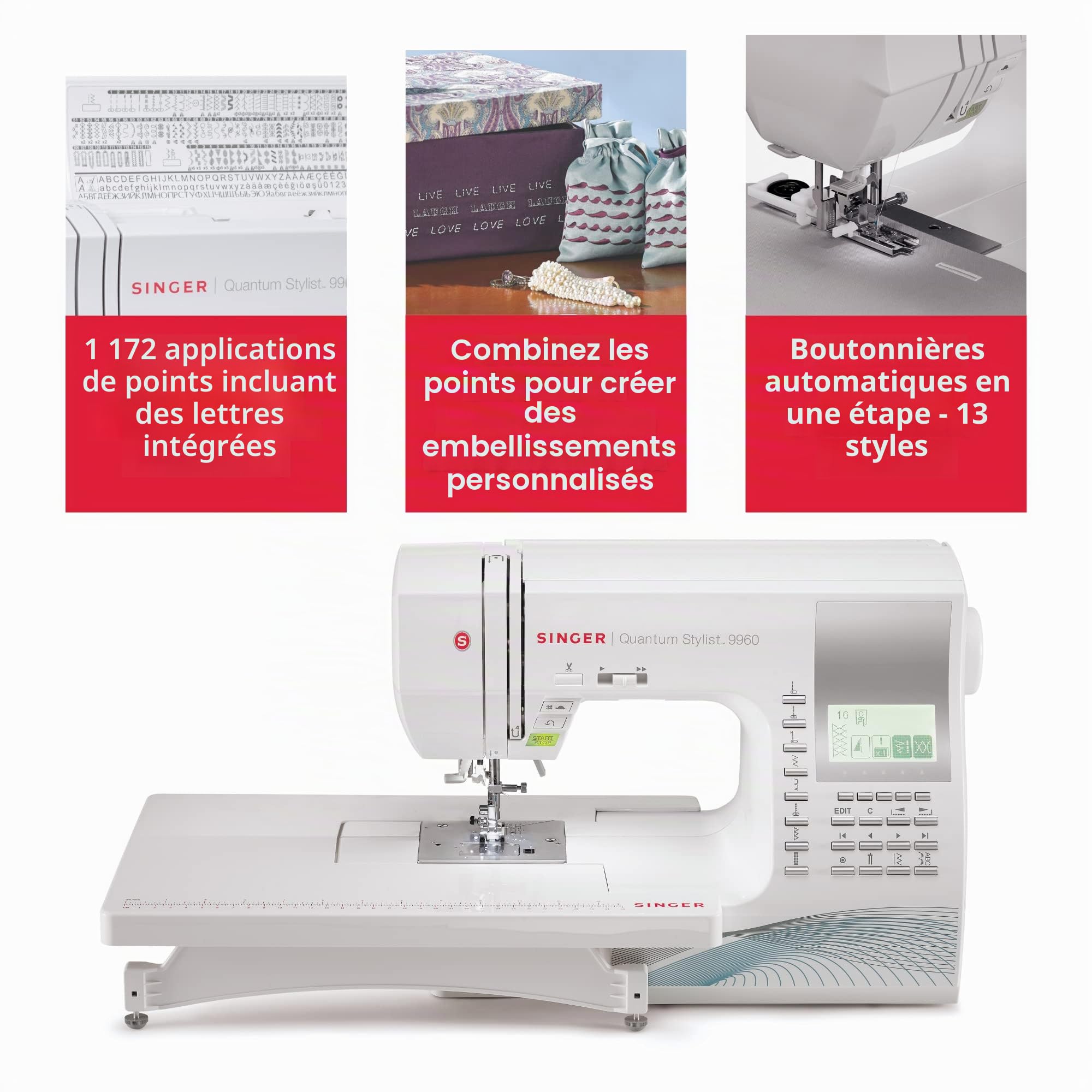 SINGER Quantum Stylist 9960 Computerized Portable Sewing Machine with 600-Stitches Electronic Auto Pilot Mode, Extension Table and Bonus Accessories, Perfect for Customizing Projects