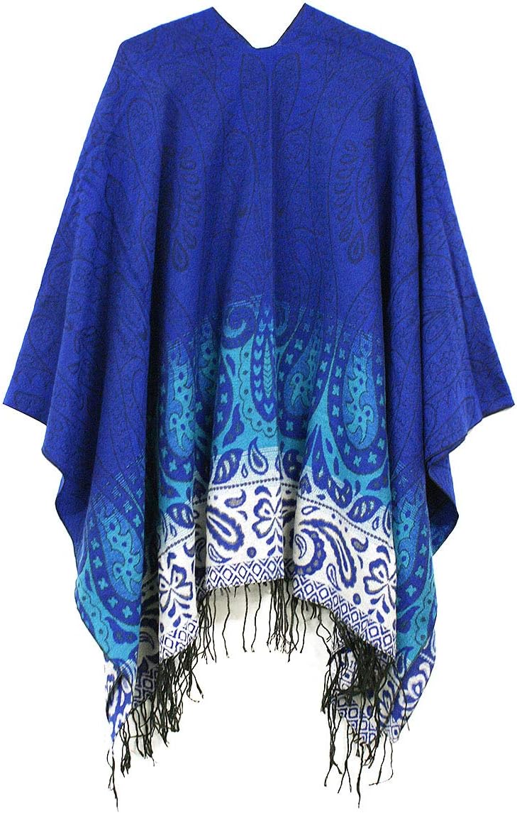 Urban CoCo Women's Retro Style Vintage Pattern Tassel Poncho Shawl Cape Wraps For Women - Image 2