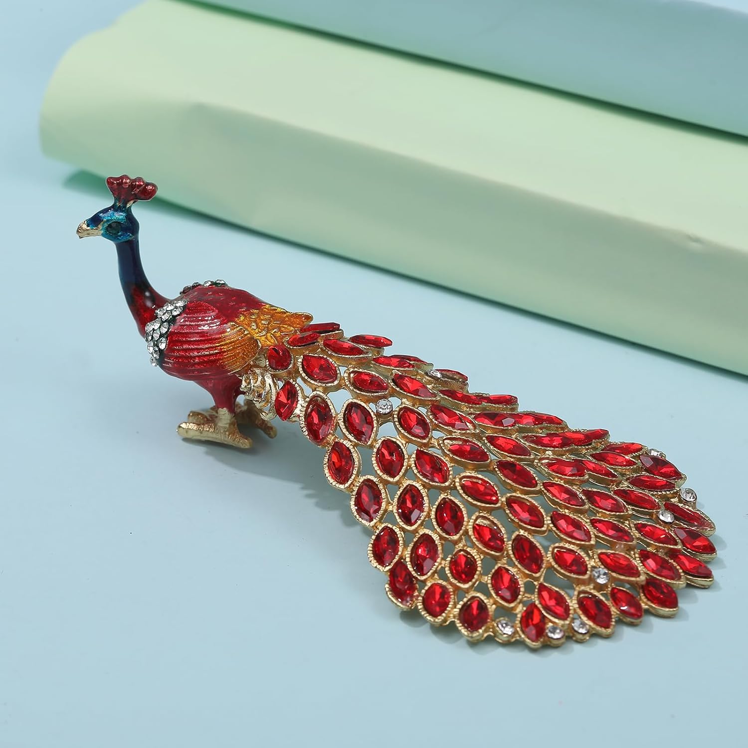 SEVENBEES Hand Painted Enameled Peacock Collectible Figurine Jewelry Box - Trinket Box, Ring and Earrings Holder with Crystal Rhinestones for Women and Girls - Image 6