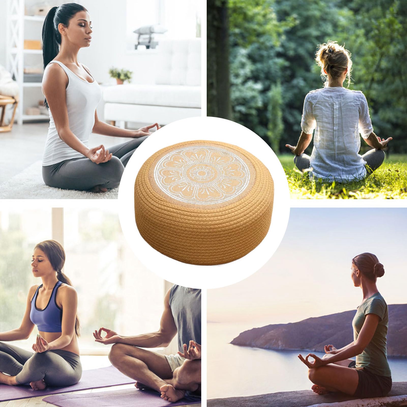 Pouf in rattan, impermeabile per esterni, 40 x 40 x 20 cm, design resistente, cuscino da pavimento in tatami intrecciato a mano per giardino rilassato, poggiapiedi versatile e seduta extra