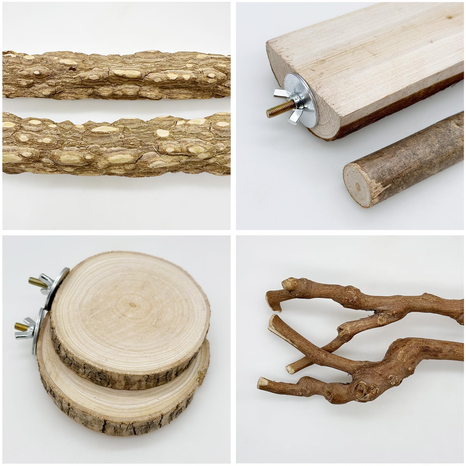 9 Pz Posatoi per Pappagalli, Posatoi per Uccelli, Trespolo per Uccelli e Pappagalli, Ramo D'uva Naturale Giocattolo Posatoi per Uccelli Legno Naturale per Cacatua, Cocorite