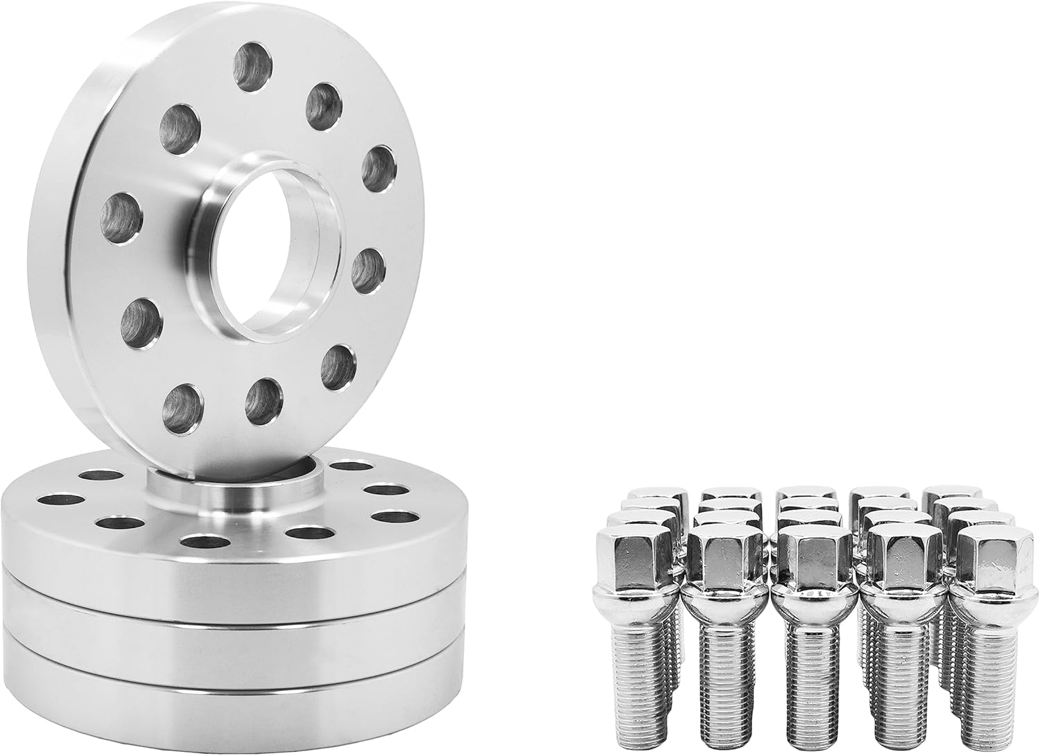 (4) Raw Aluminum 5x112 Hub Centric Wheel Spacers Kit 25 MM Thick + 20 Chrome Ball Seat Extended Lug Bolts 09-2019 A4 A5 A6 A7 A8 All Road S4 S5 S6 S7 RS5 RS7 Q5 SQ5 W/Factory Wheels