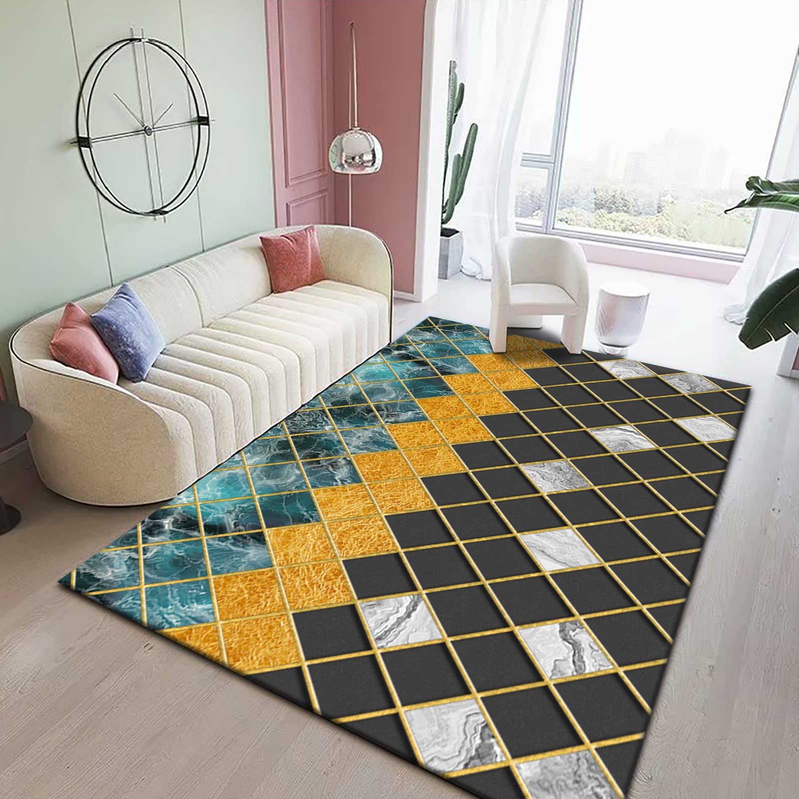 Dywaniki do salonu – antypoślizgowy kudłaty dywan do sypialni, nowoczesny geometryczny design, gruba krata, dekoracyjny dywan do przedpokoju i biura
