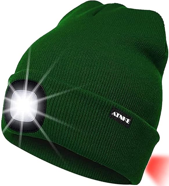 ATNKE 8LED Lighted Knit Hat,USB Rechargeable Running Headlamp Cap Ultra Bright Waterproof Light Lamp and Flashing Alarm Red Tail Light Multi-Color