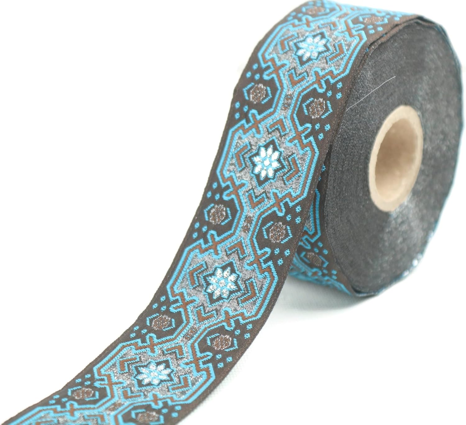 10.9 Yards Spool 1.37 inch Wide Blue Vintage Jacquard Ribbon Trim Woven Fabric Ideal for Sewing and Crafting Projects CNK10