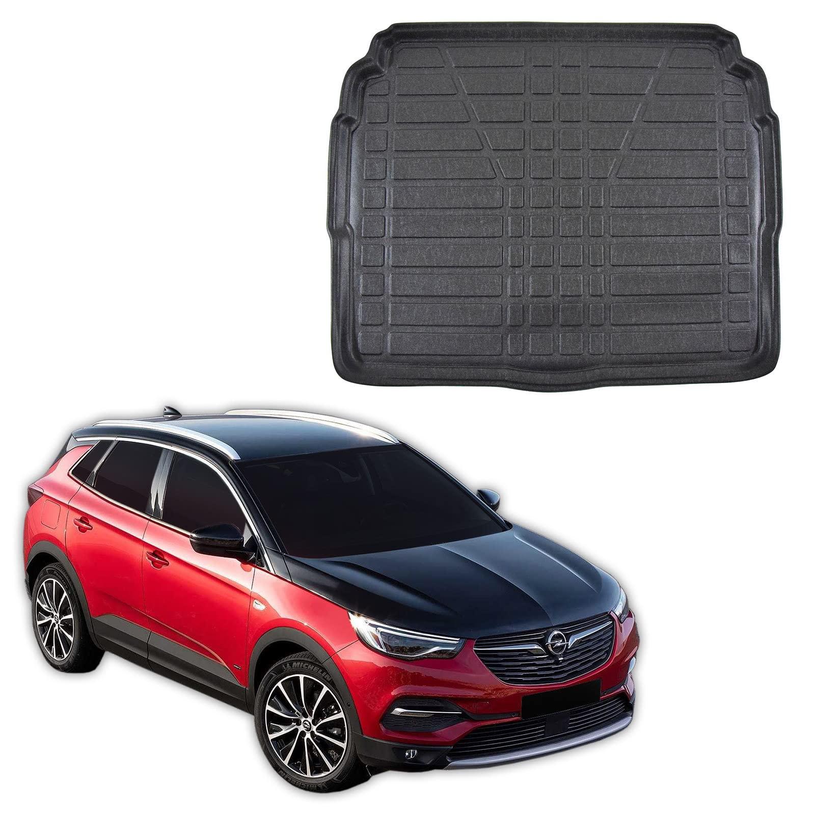 SCOUTT Vasca Bagagliaio per Opel Grandland X 2017-2024 Piano Inferiore, in TPE su Misura, Proteggi Baule con Bordo Alto 4 cm, Antiscivolo, Inodore